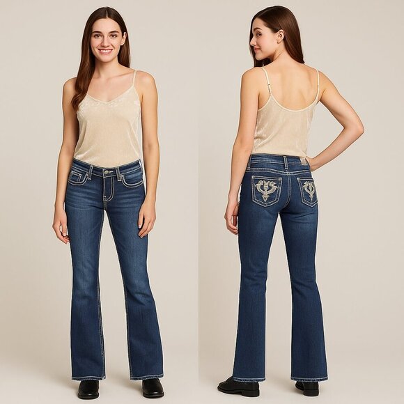 MAURICES 💎 Women’s Low-Rise Bootcut Jeans 👖 Embellished Sz 1/2 Long ✨🔥 - Picture 1 of 14
